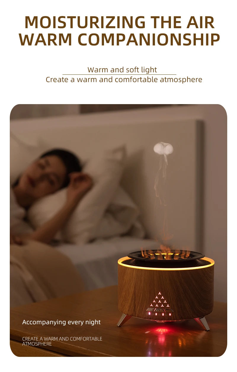 Flame Volcano Air Humidifier Bluetooth Wood Lava Aroma Humidifier Essential Oil Diffuser Bedroom White Noise Hypnosis