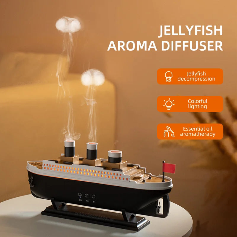 Titanic Ship Model Air Humidifier Essential Oil Diffuser Jellyfish Smoke Ring Fragrance Aroma Humidifier With Remote Control