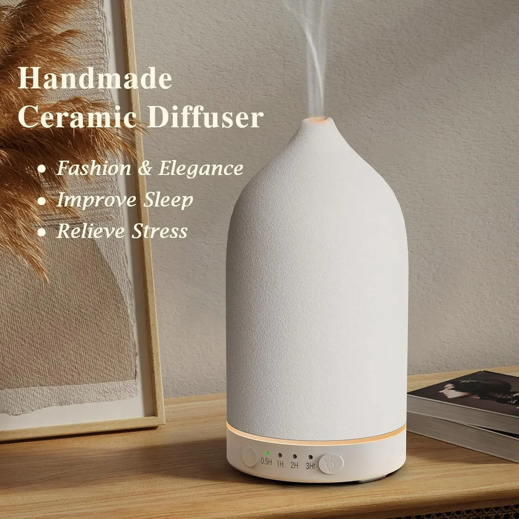 Essential Oil Diffuser 100ml Ceramic Ultrasonic Aroma  Diffuser Humidifier Timer Setting 7 LED Colors Changing Lights For Home