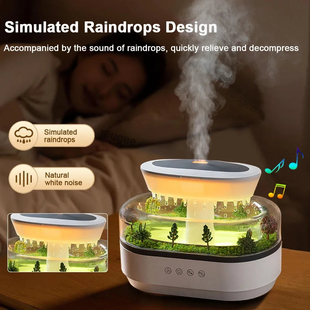 New Raindrop Air Humidifier Aroma Humidifier Colorful Atmosphere Light White Noise Music Essemtial Home Oil Fragrance Diffuser