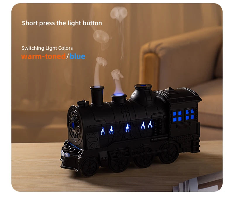 Creative Vintage Train Locomotive Air Humidifier Aroma Diffuser Sprayer with Jellyfish Smoke Ring for Essential Oil Aromatherapy
