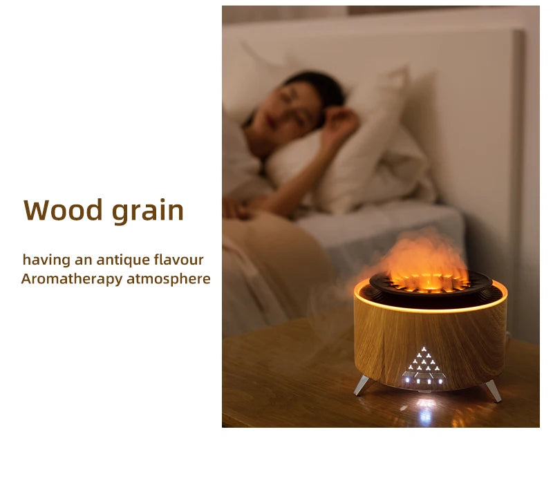 Flame Volcano Air Humidifier Bluetooth Wood Lava Aroma Humidifier Essential Oil Diffuser Bedroom White Noise Hypnosis