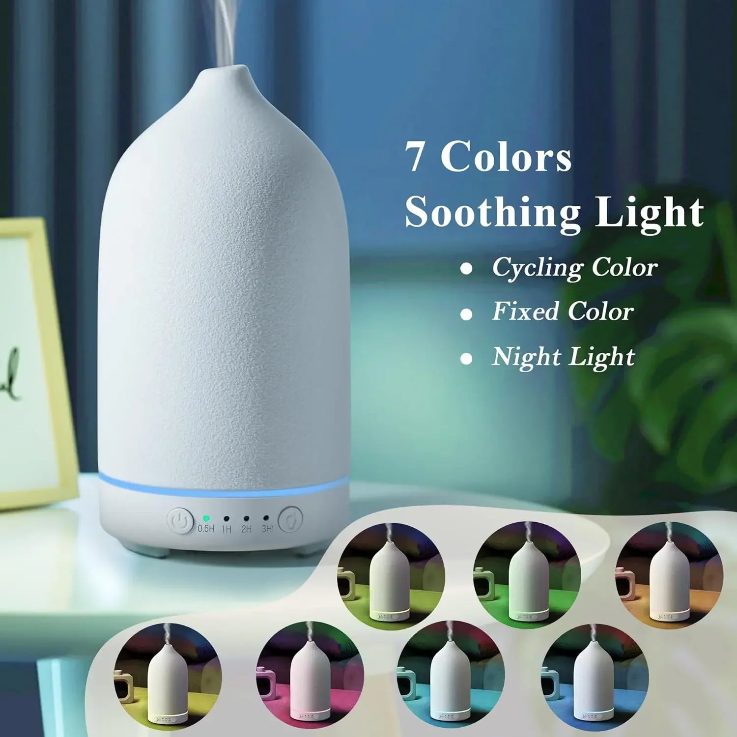 Essential Oil Diffuser 100ml Ceramic Ultrasonic Aroma  Diffuser Humidifier Timer Setting 7 LED Colors Changing Lights For Home