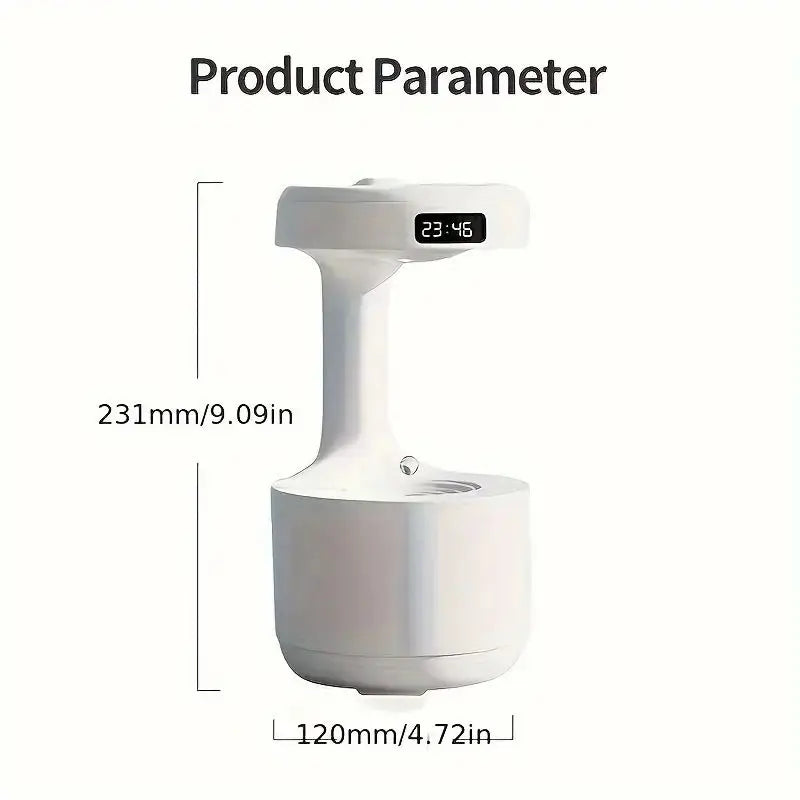 USB-Powered Anti-Gravity Humidifier with Clock & Night Light - Enhances Air Quality and Mood in Living Room
