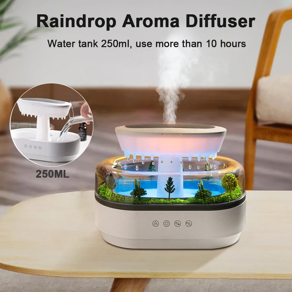 New Raindrop Air Humidifier Aroma Humidifier Colorful Atmosphere Light White Noise Music Essemtial Home Oil Fragrance Diffuser
