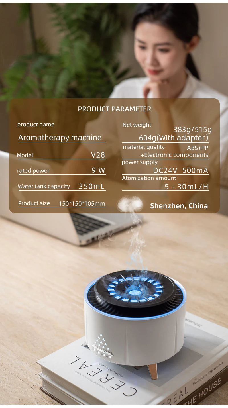 Flame Volcano Air Humidifier Bluetooth Wood Lava Aroma Humidifier Essential Oil Diffuser Bedroom White Noise Hypnosis