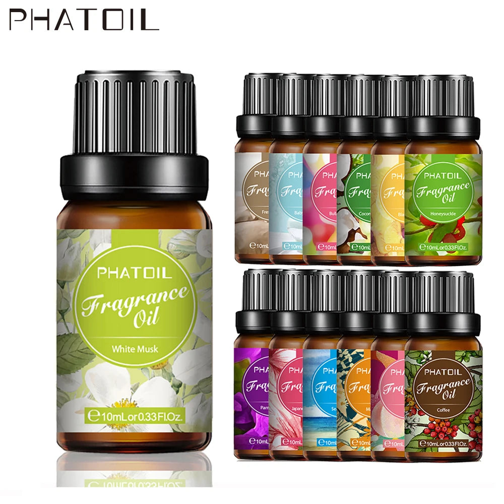 Phatoil 10ml Bubble Gum Fragrance Essential Oils Diffuser White Musk Sea Breeze Lemon Magnolia Oil for Lip gloss Candle Making