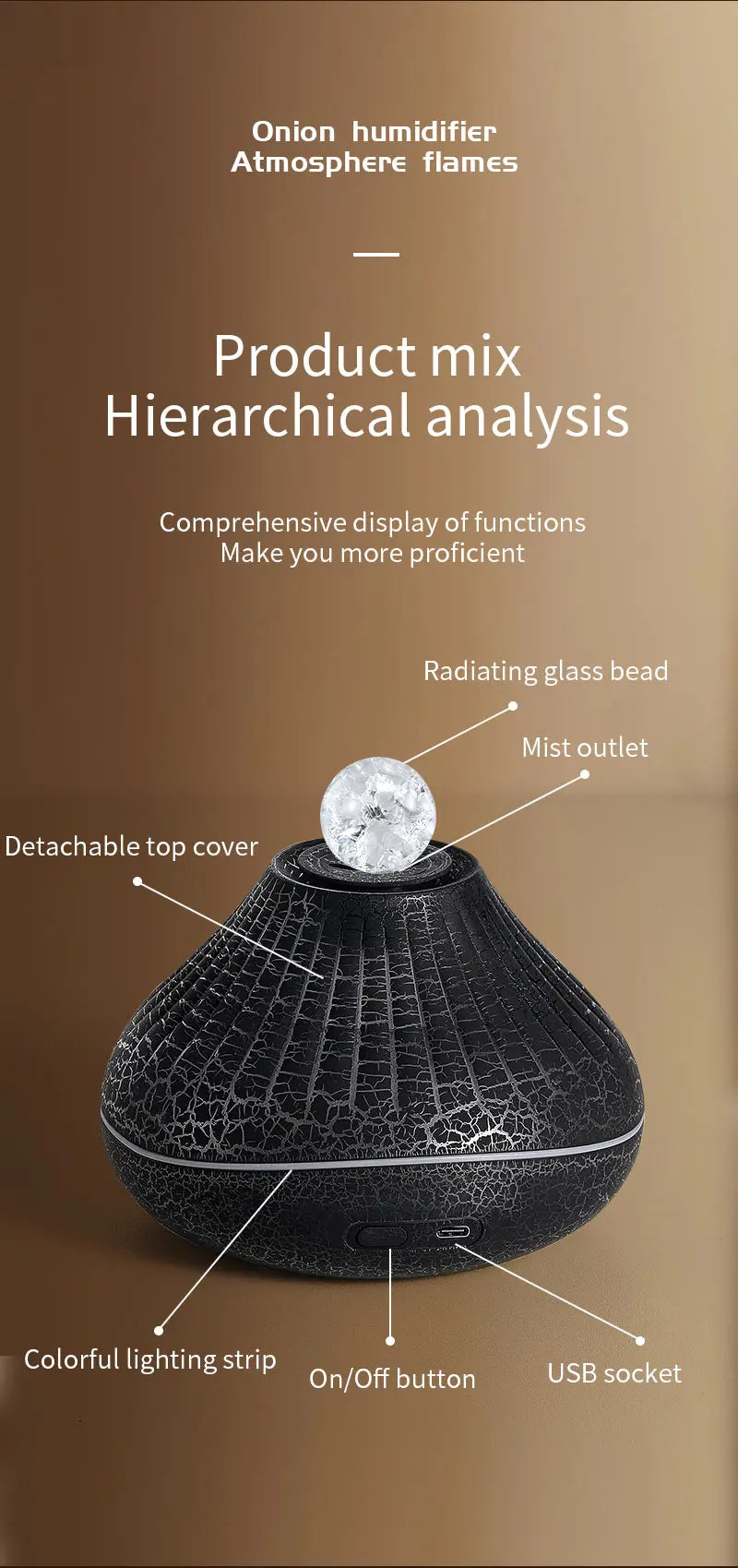 Volcanic Lava Crack Aromatherapy Diffuser with Humidifier Night Light Essential Oil Functionality for Home Office and Car