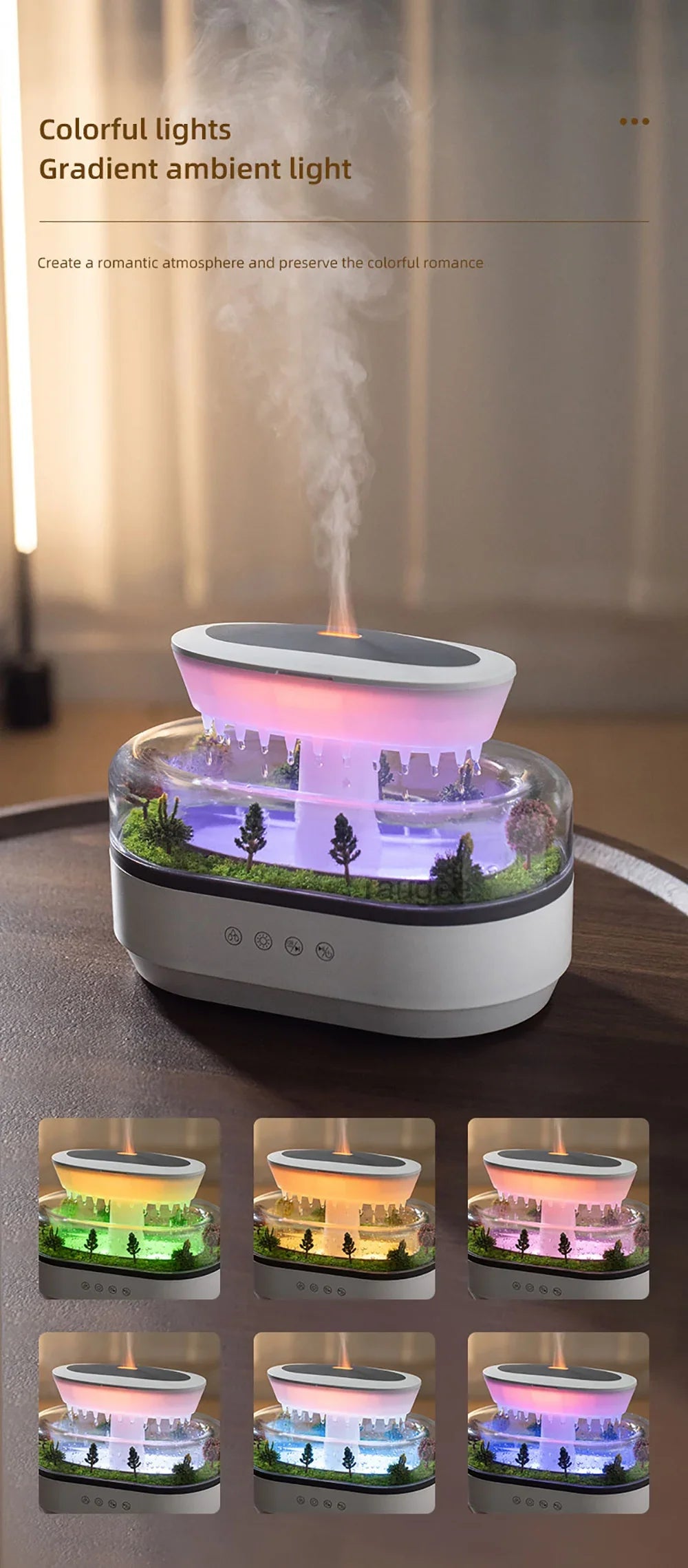New Raindrop Air Humidifier Aroma Humidifier Colorful Atmosphere Light White Noise Music Essemtial Home Oil Fragrance Diffuser