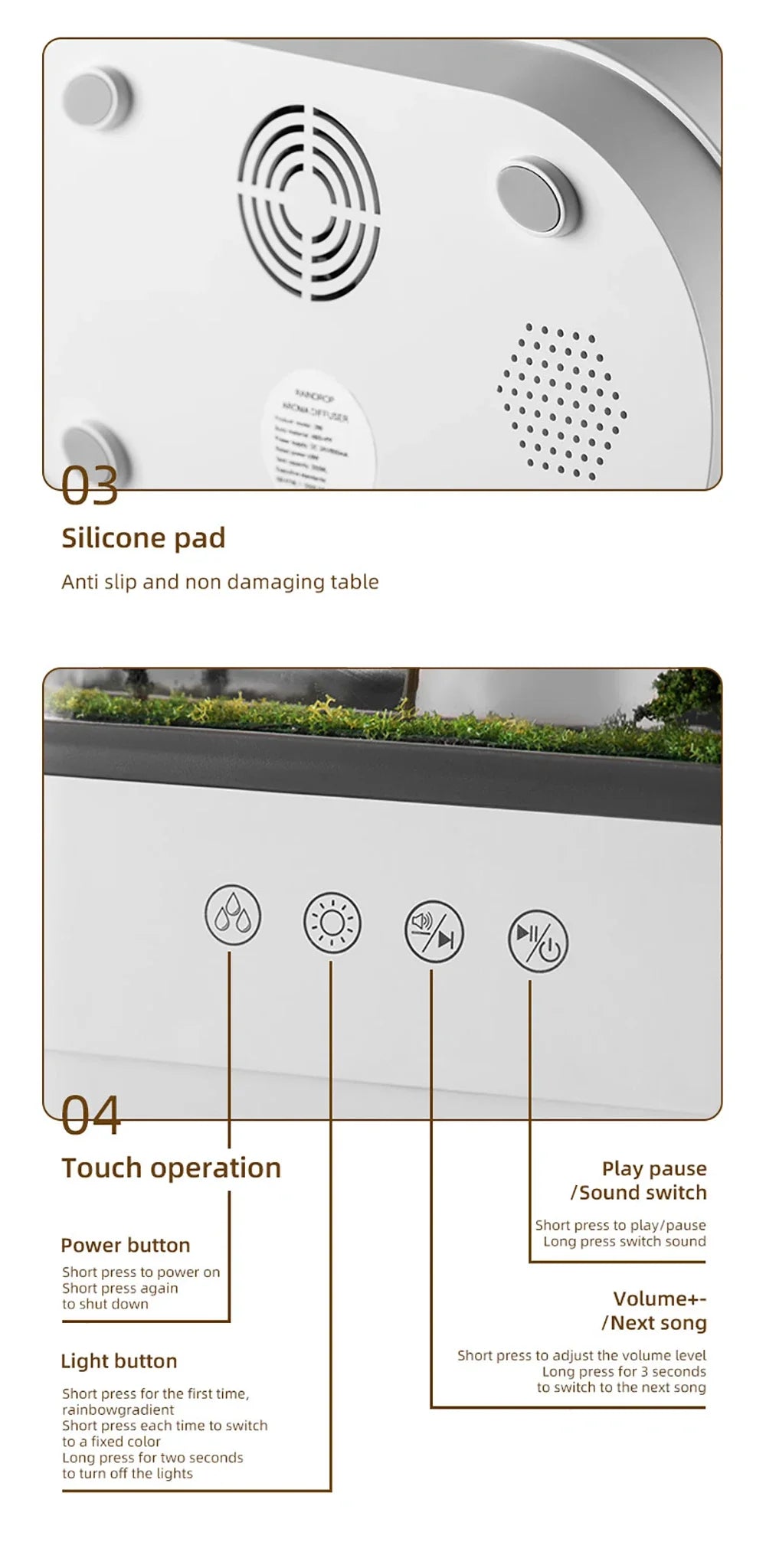 New Raindrop Air Humidifier Aroma Humidifier Colorful Atmosphere Light White Noise Music Essemtial Home Oil Fragrance Diffuser