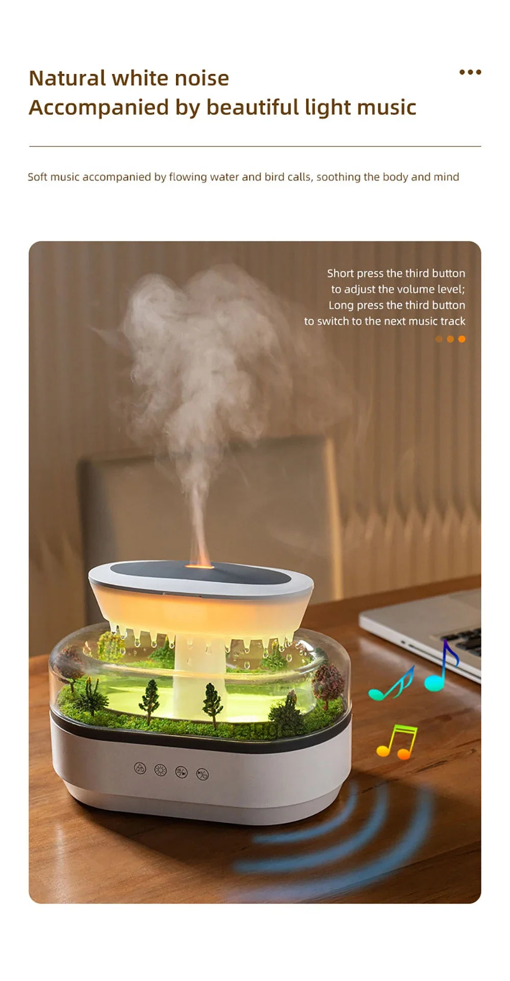 New Raindrop Air Humidifier Aroma Humidifier Colorful Atmosphere Light White Noise Music Essemtial Home Oil Fragrance Diffuser