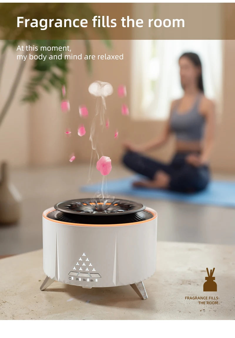 Flame Volcano Air Humidifier Bluetooth Wood Lava Aroma Humidifier Essential Oil Diffuser Bedroom White Noise Hypnosis