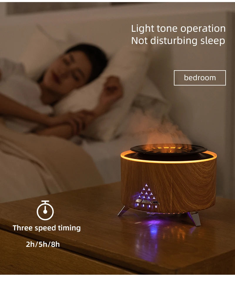 Flame Volcano Air Humidifier Bluetooth Wood Lava Aroma Humidifier Essential Oil Diffuser Bedroom White Noise Hypnosis