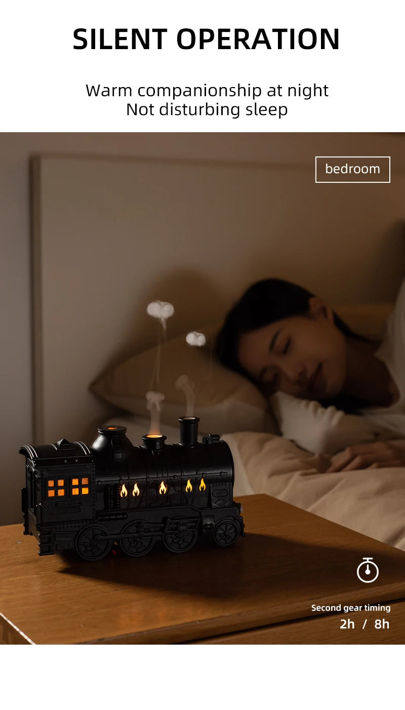 Creative Vintage Train Locomotive Air Humidifier Aroma Diffuser Sprayer with Jellyfish Smoke Ring for Essential Oil Aromatherapy