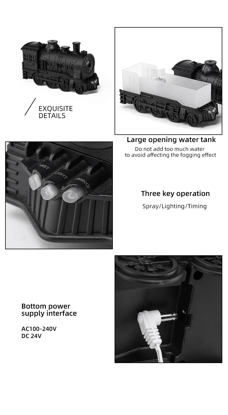 Creative Vintage Train Locomotive Air Humidifier Aroma Diffuser Sprayer with Jellyfish Smoke Ring for Essential Oil Aromatherapy