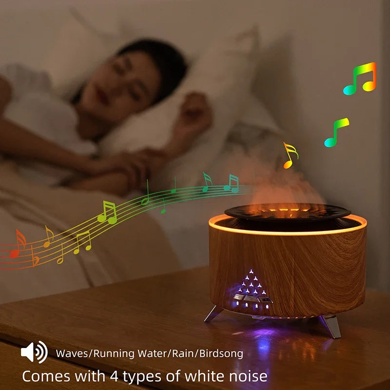 Flame Volcano Air Humidifier Bluetooth Wood Lava Aroma Humidifier Essential Oil Diffuser Bedroom White Noise Hypnosis