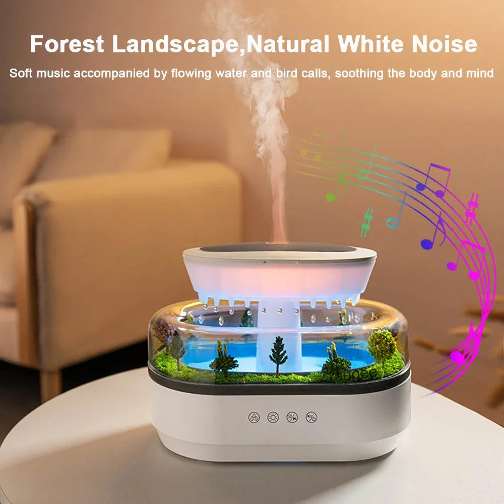 New Raindrop Air Humidifier Aroma Humidifier Colorful Atmosphere Light White Noise Music Essemtial Home Oil Fragrance Diffuser