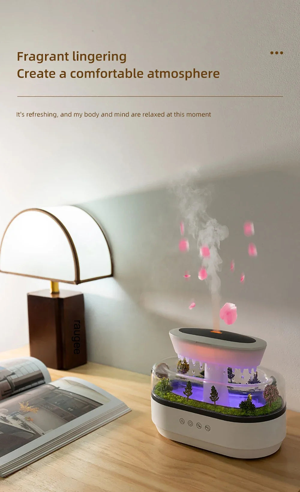 New Raindrop Air Humidifier Aroma Humidifier Colorful Atmosphere Light White Noise Music Essemtial Home Oil Fragrance Diffuser