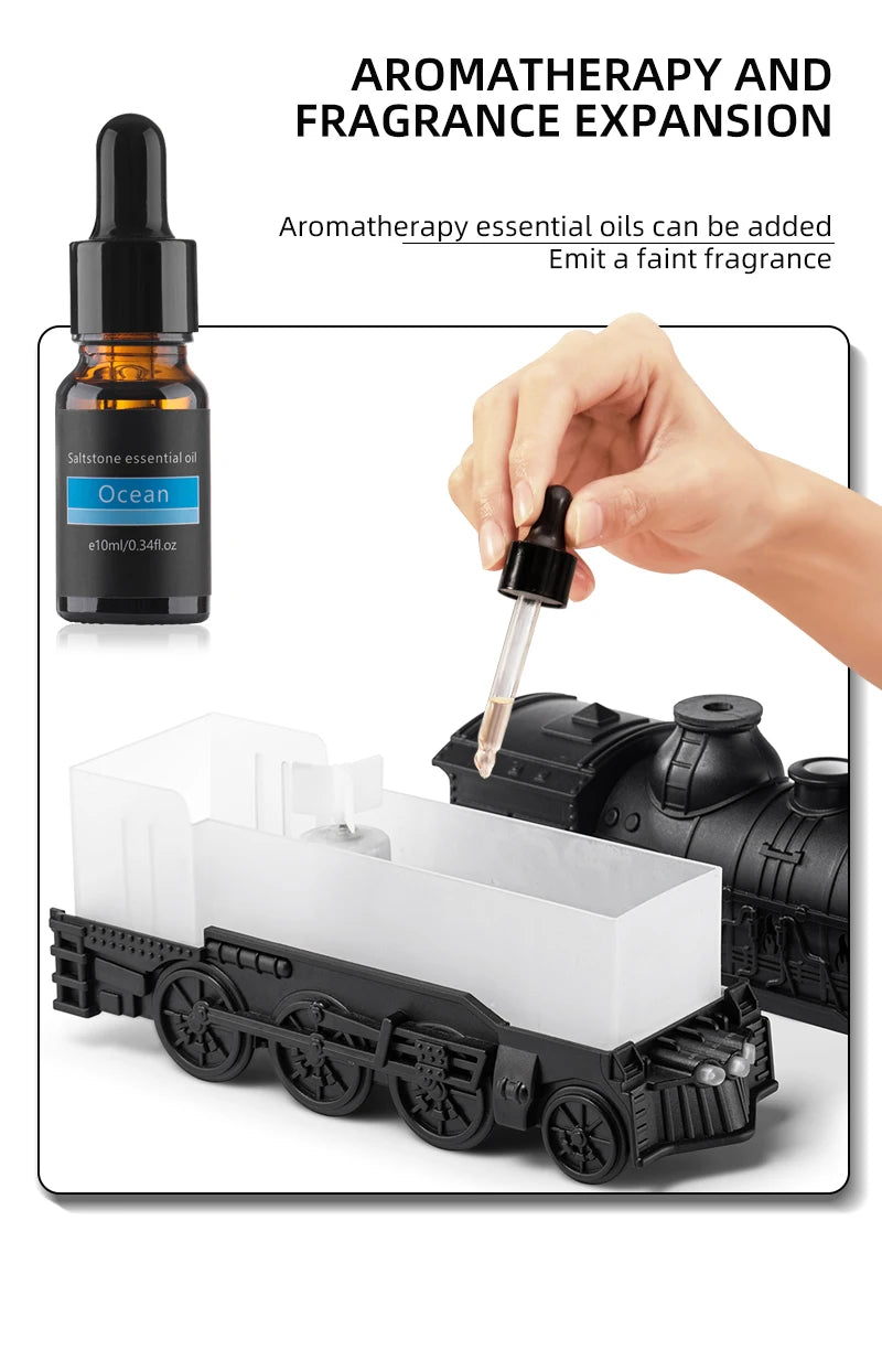 Creative Vintage Train Locomotive Air Humidifier Aroma Diffuser Sprayer with Jellyfish Smoke Ring for Essential Oil Aromatherapy