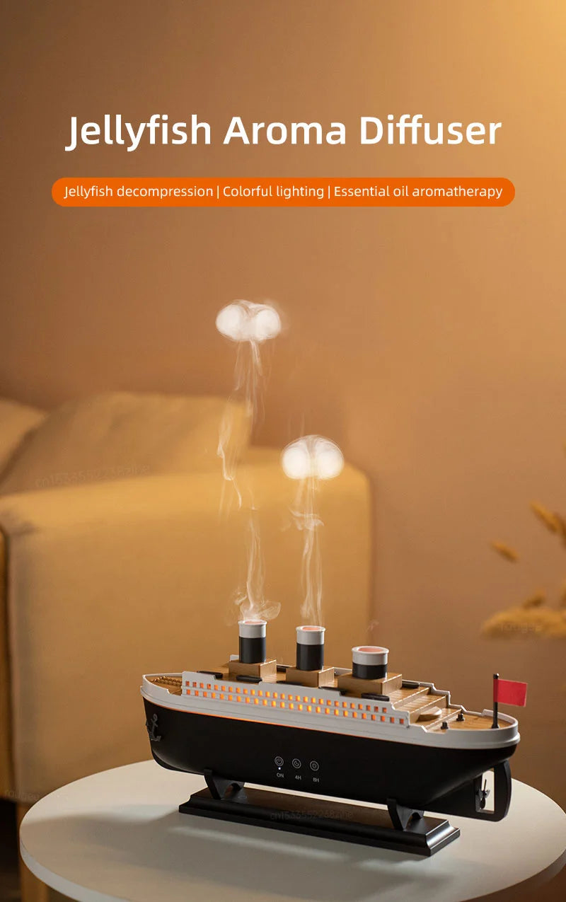 Titanic Ship Model Air Humidifier Essential Oil Diffuser Jellyfish Smoke Ring Fragrance Aroma Humidifier With Remote Control