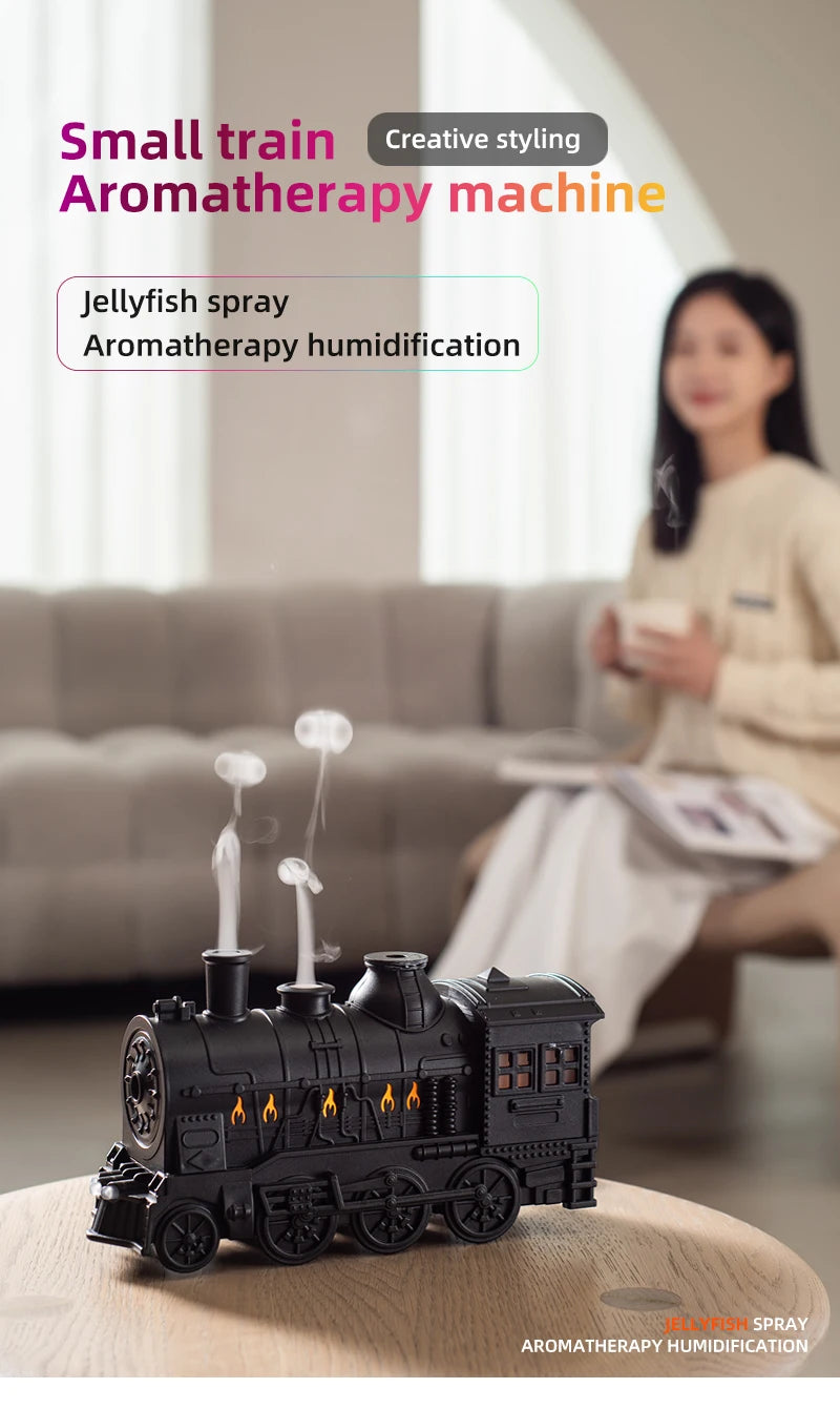 Creative Vintage Train Locomotive Air Humidifier Aroma Diffuser Sprayer with Jellyfish Smoke Ring for Essential Oil Aromatherapy