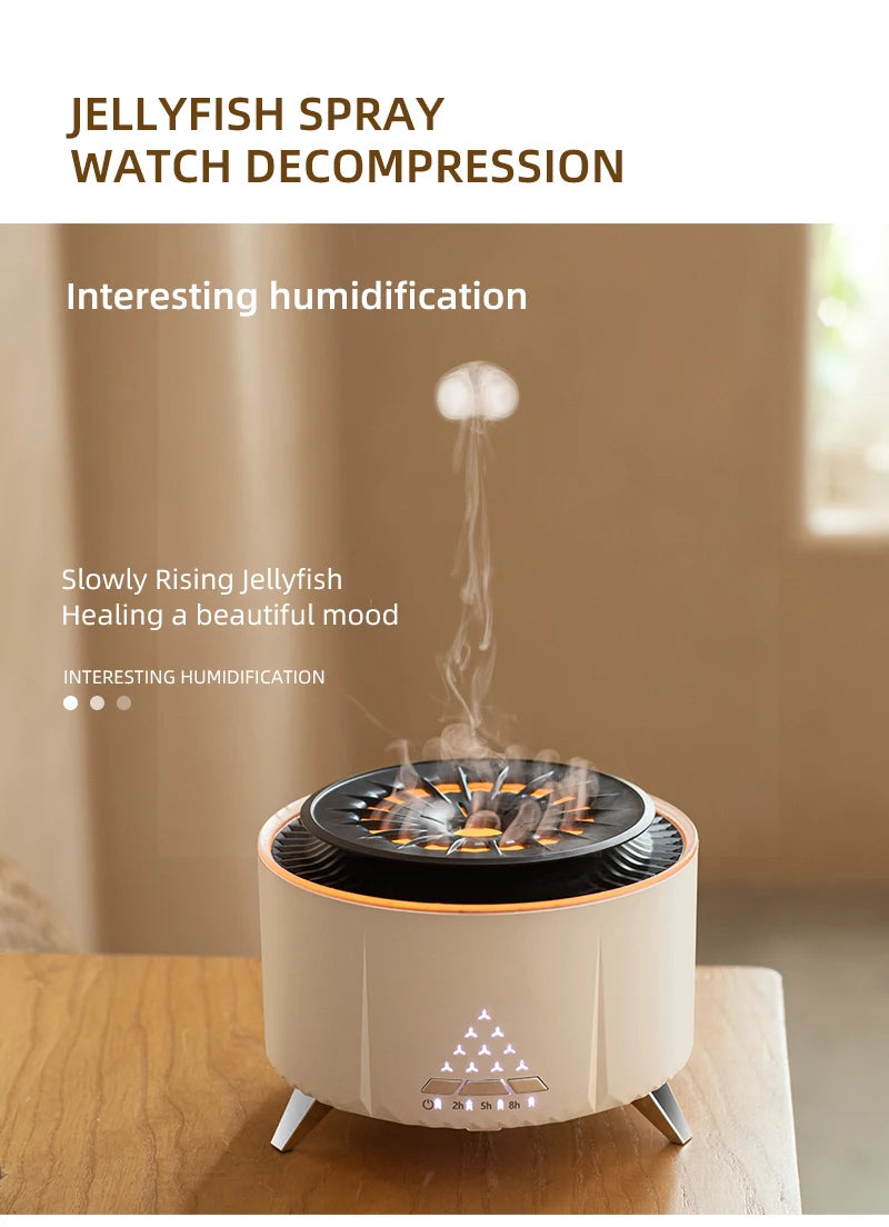 Flame Volcano Air Humidifier Bluetooth Wood Lava Aroma Humidifier Essential Oil Diffuser Bedroom White Noise Hypnosis