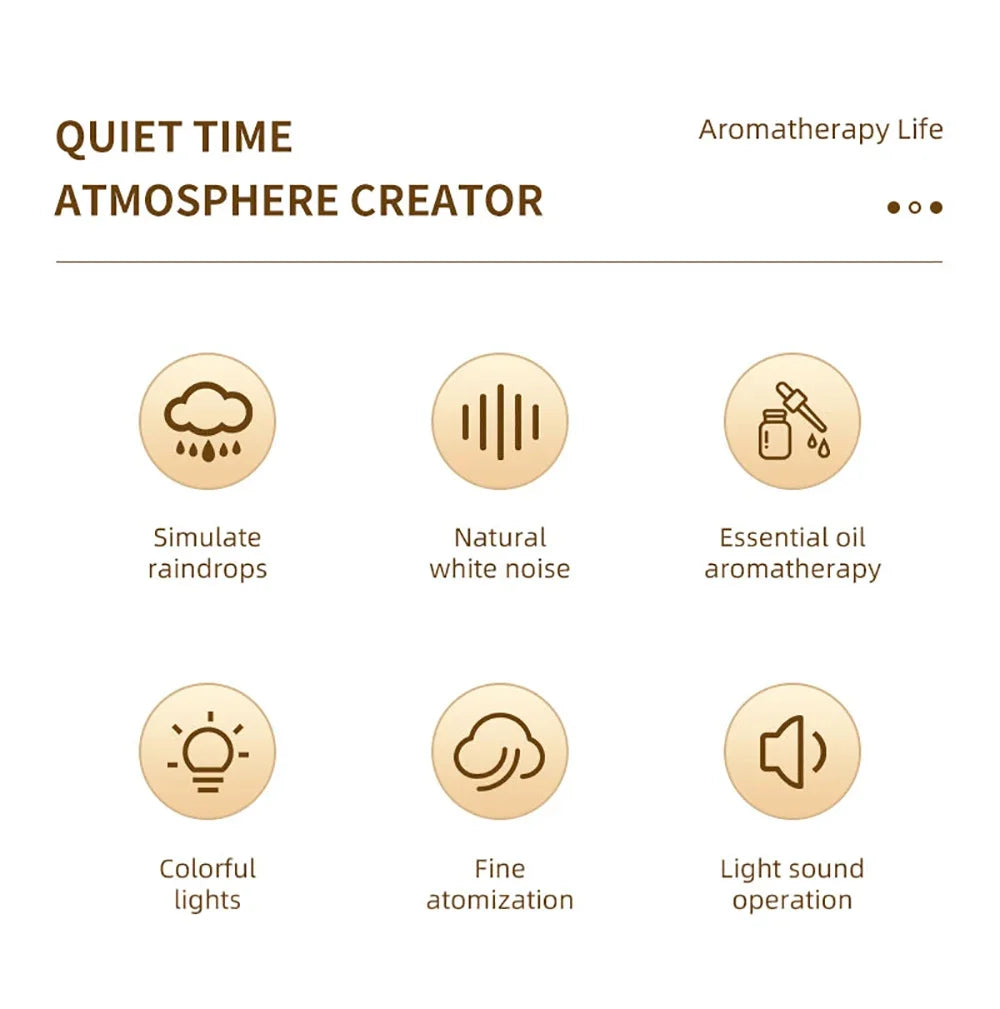 New Raindrop Air Humidifier Aroma Humidifier Colorful Atmosphere Light White Noise Music Essemtial Home Oil Fragrance Diffuser