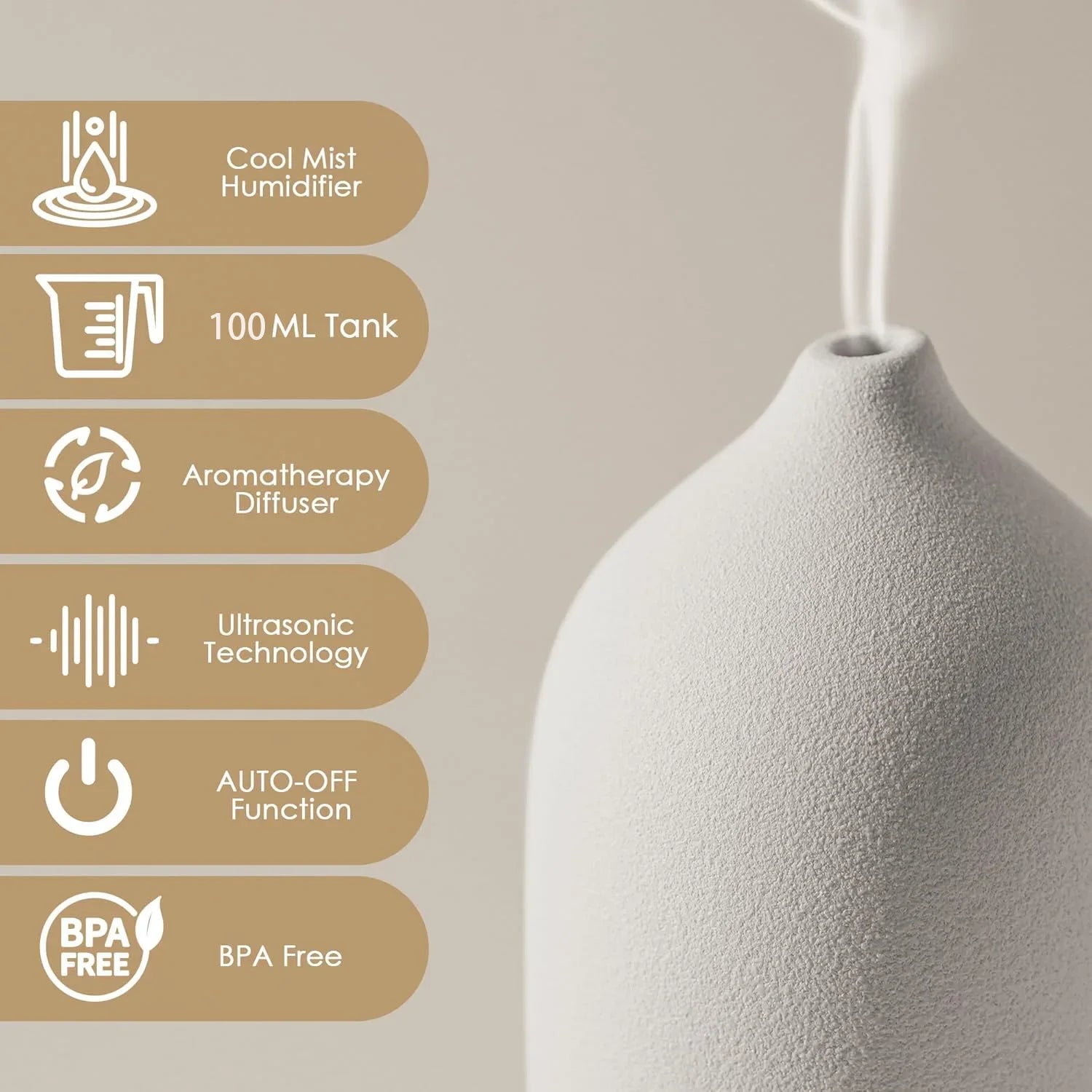 Essential Oil Diffuser 100ml Ceramic Ultrasonic Aroma  Diffuser Humidifier Timer Setting 7 LED Colors Changing Lights For Home