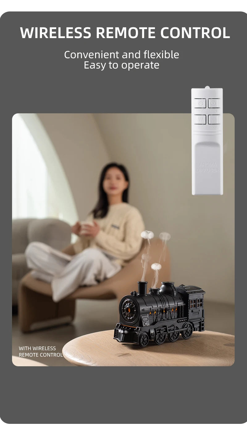 Creative Vintage Train Locomotive Air Humidifier Aroma Diffuser Sprayer with Jellyfish Smoke Ring for Essential Oil Aromatherapy