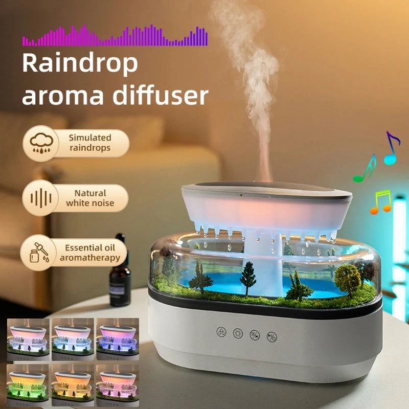 New Raindrop Air Humidifier Aroma Humidifier Colorful Atmosphere Light White Noise Music Essemtial Home Oil Fragrance Diffuser