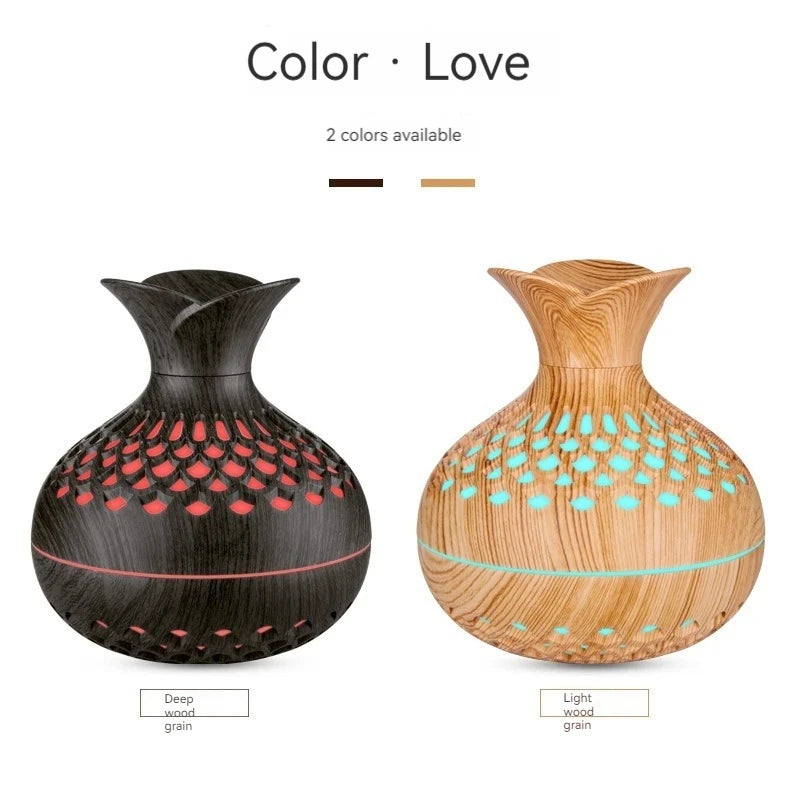 Wood Grain Mini Vase Air Humidifier USB Electric Ultrasonic Water Aroma Essential Oil Diffuser Home Room Fragrance Air Purifier