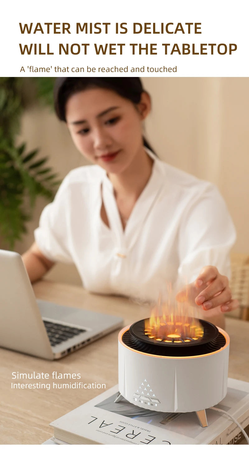 Flame Volcano Air Humidifier Bluetooth Wood Lava Aroma Humidifier Essential Oil Diffuser Bedroom White Noise Hypnosis