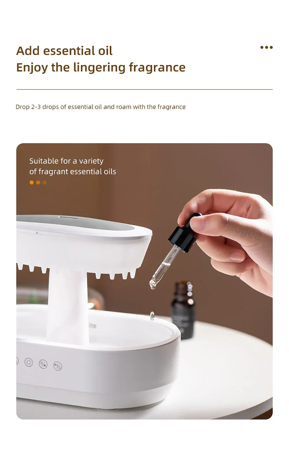 New Raindrop Air Humidifier Aroma Humidifier Colorful Atmosphere Light White Noise Music Essemtial Home Oil Fragrance Diffuser