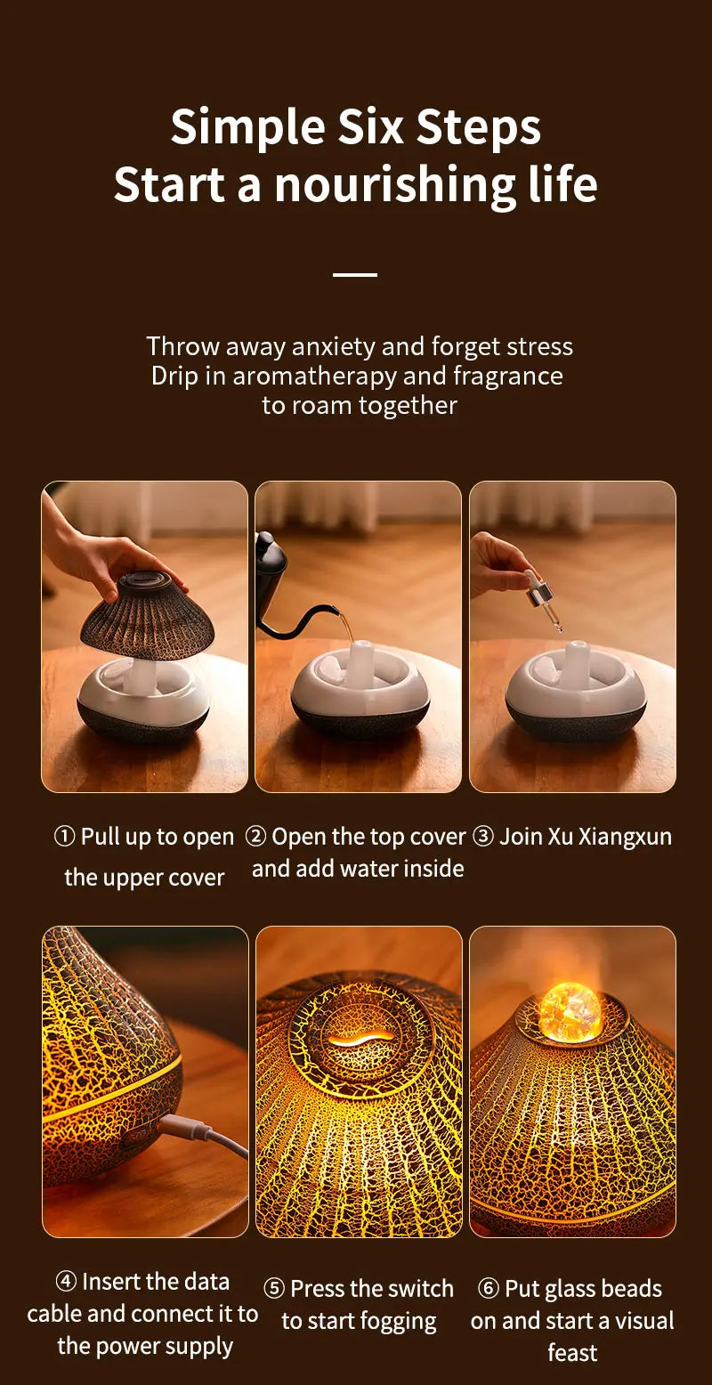 Volcanic Lava Crack Aromatherapy Diffuser with Humidifier Night Light Essential Oil Functionality for Home Office and Car