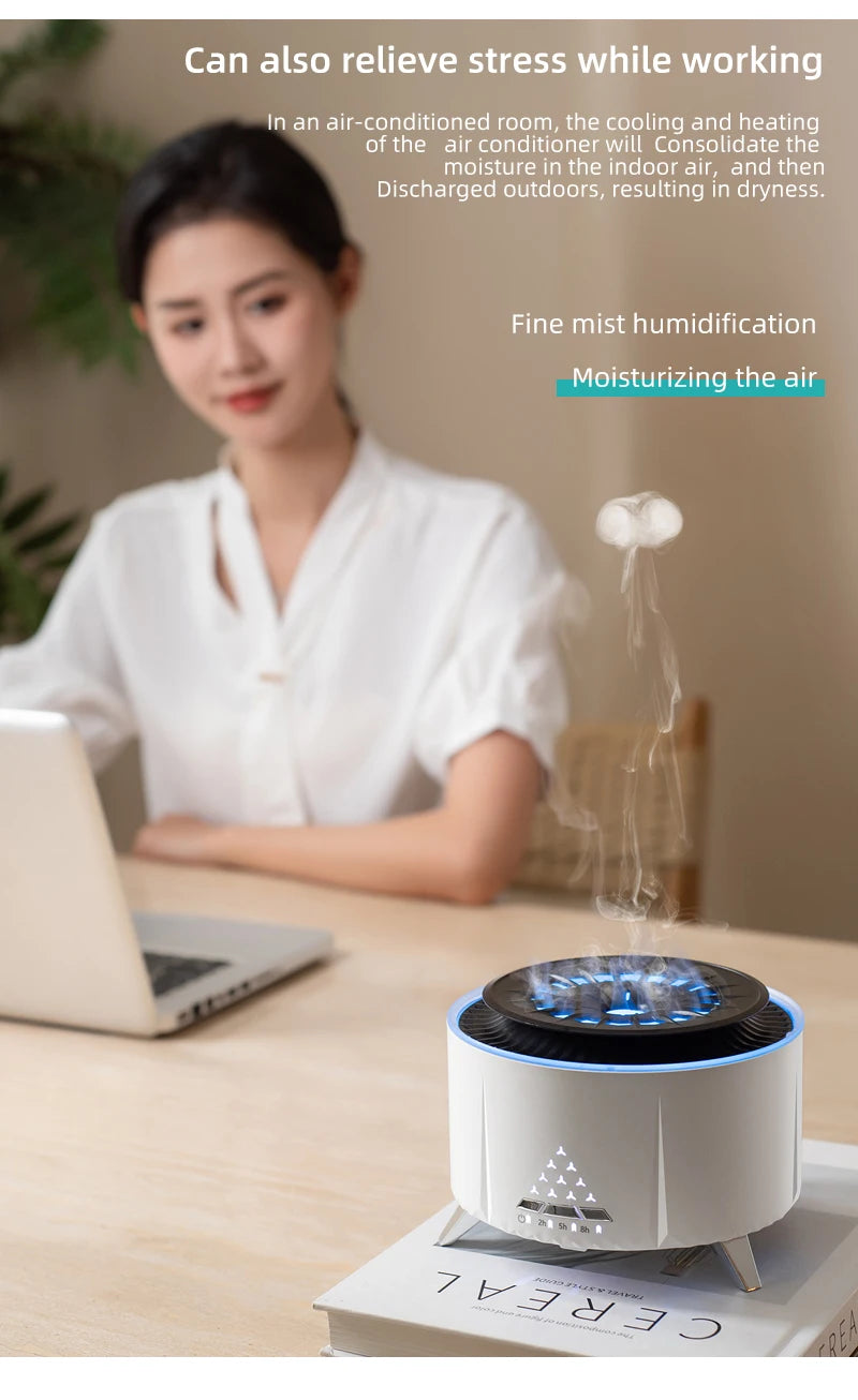 Flame Volcano Air Humidifier Bluetooth Wood Lava Aroma Humidifier Essential Oil Diffuser Bedroom White Noise Hypnosis