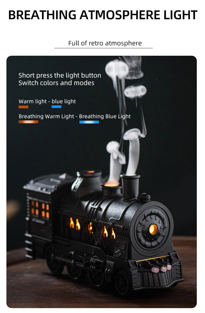 Creative Vintage Train Locomotive Air Humidifier Aroma Diffuser Sprayer with Jellyfish Smoke Ring for Essential Oil Aromatherapy