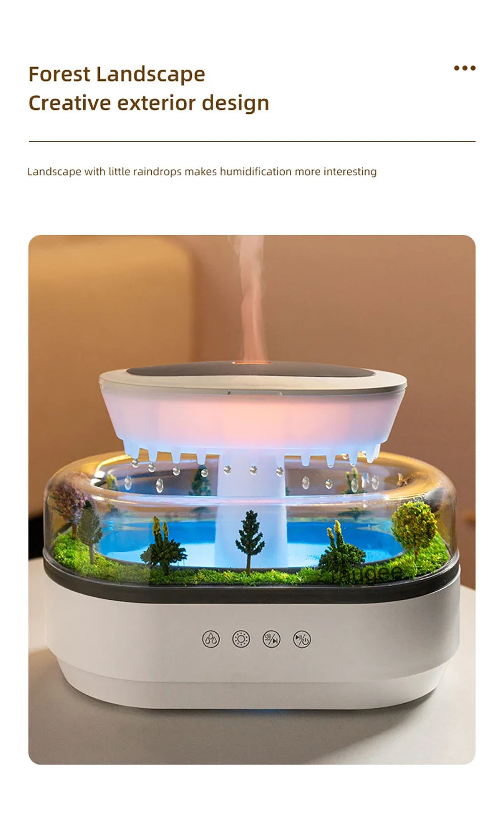 New Raindrop Air Humidifier Aroma Humidifier Colorful Atmosphere Light White Noise Music Essemtial Home Oil Fragrance Diffuser