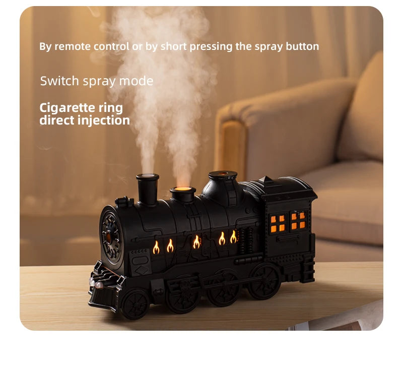 Creative Vintage Train Locomotive Air Humidifier Aroma Diffuser Sprayer with Jellyfish Smoke Ring for Essential Oil Aromatherapy